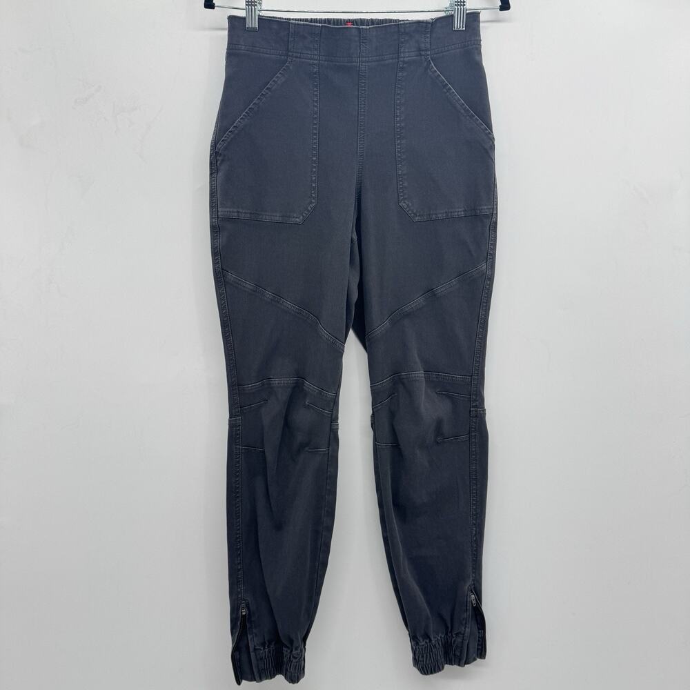 Spanx Women's Stretch Twill Cargo Jogger Pants Sz M Faded Black Ankle Zip 20319R